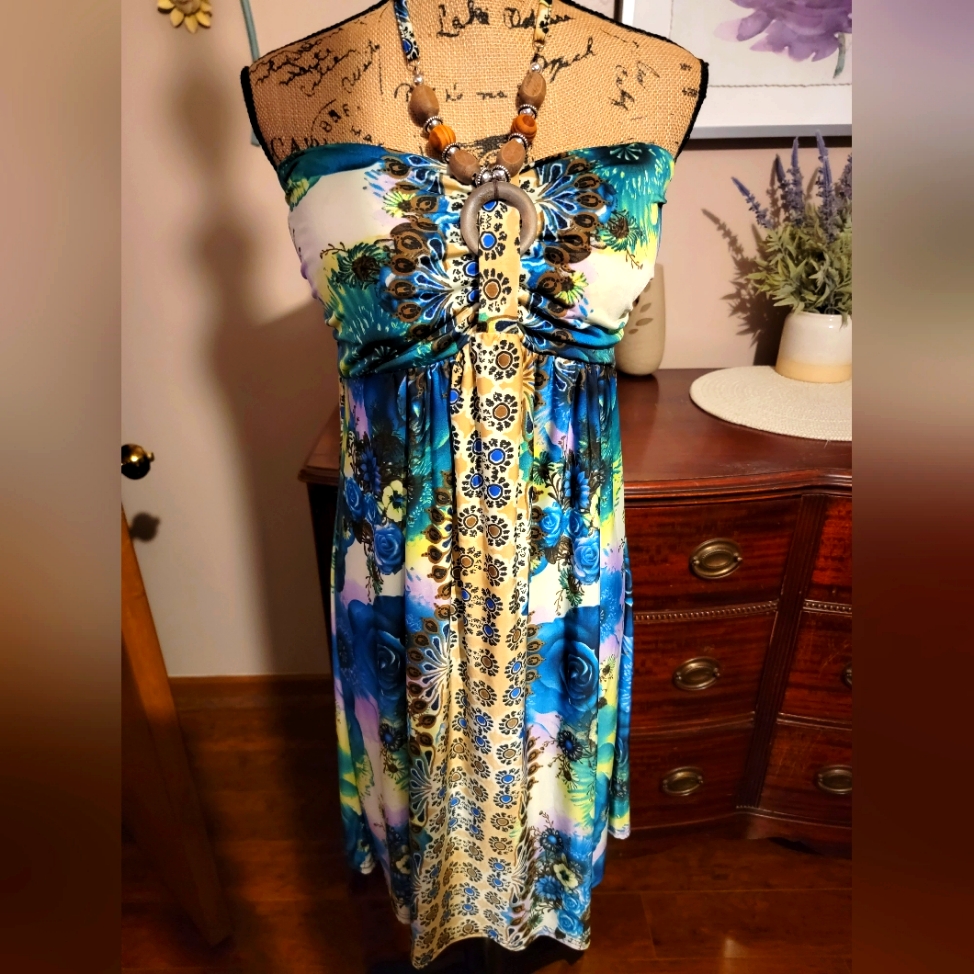 Beautiful Tropical Print Halter Dress By 808 Wearz ~ Designed In Hawa